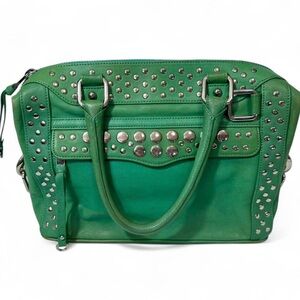 Rebecca Minkoff Green Studded Leather Stevie Satchel Handbag no cross body strap